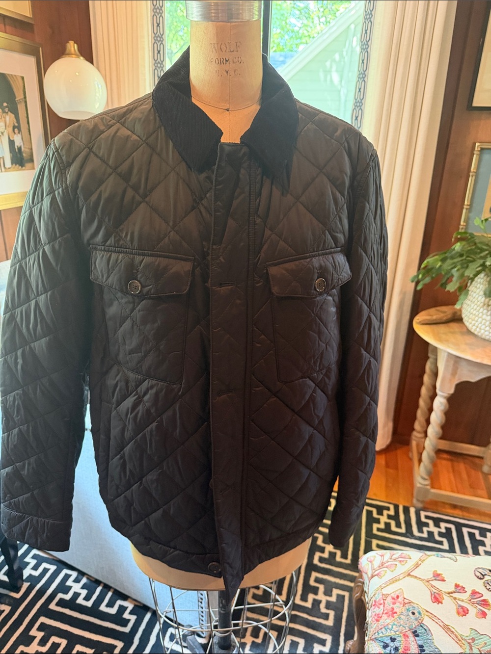 Barbour Black Quilted Lightweight Jacket with Corduroy Collar